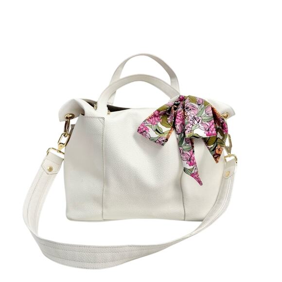 Steve Madden Handbags - Steve Madden White Faux Leather Large Satchel Shoulder Bag Purse